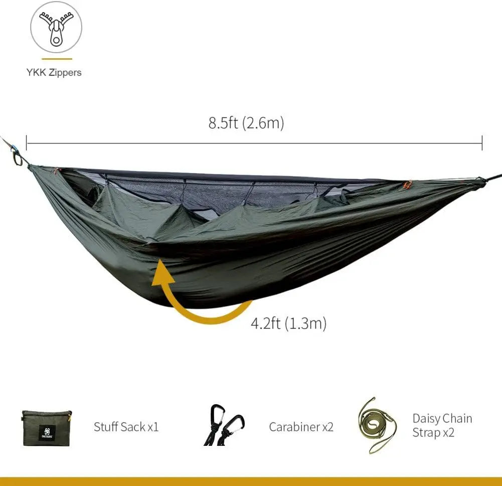 Camping Hammock with Net, Lightweight Portable, Warm Internal Cover, Tree Friendly Straps
