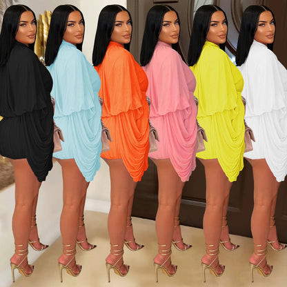 Jumpsuits Women One Piece Mock Neck Full Sleeve Short Pants Pleated Loose Elastic Waist Y2k Streetwear Jumpsuit Solid Work 2026