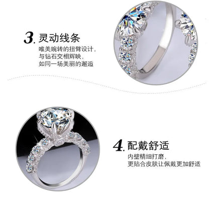 Women's Fashion High-End PT950 Platinum Ring, Luxury Inlaid 2CT Moissanite, White Moonlight Light Luxury Style