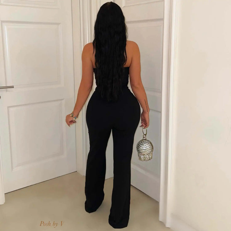 HBLL Womens Halter Neck Bow Tie Crystal Long Pants Jumpsuits Rompers Elegant Sleeveless Sequins Party Jumpsuits Overalls 2026