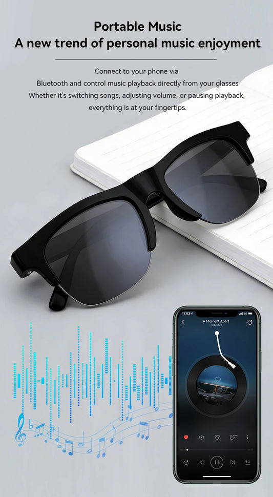New Camera Control Smart Glasses 2025 Music Sunglasses Headphones Wireless Bluetooth Call Headset HIFI Audio glasses For Android