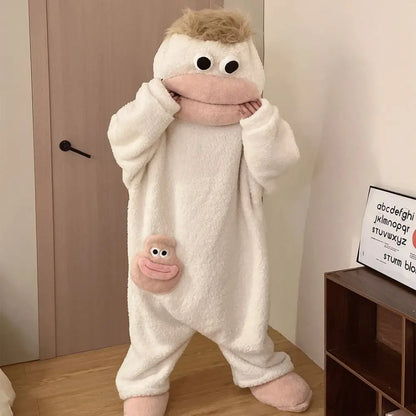 Funny Soft Coral Fleece Big Mouth Onesie Pajamas Thicken Texture Hooded Pajamas Fleece Pajamas Loungewear