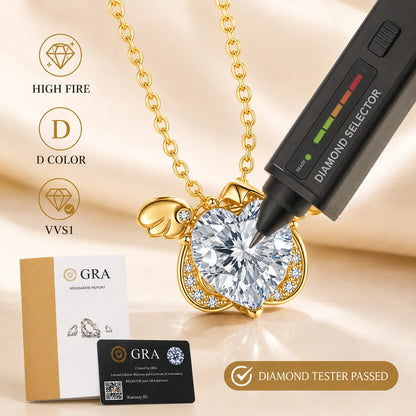 Moissanite Necklace 2CT Heart Stone S925 Sterling Silver Wing Pendant 45+5cm Chain for Women GRA Certified Moissanite