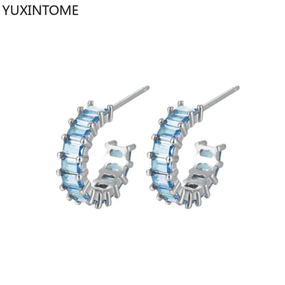 925 Sterling Silver Needle Light Blue Zircon Stud Earrings for Women Fashion Blue Enamel Pendant Earrings Luxury Jewelry Gifts