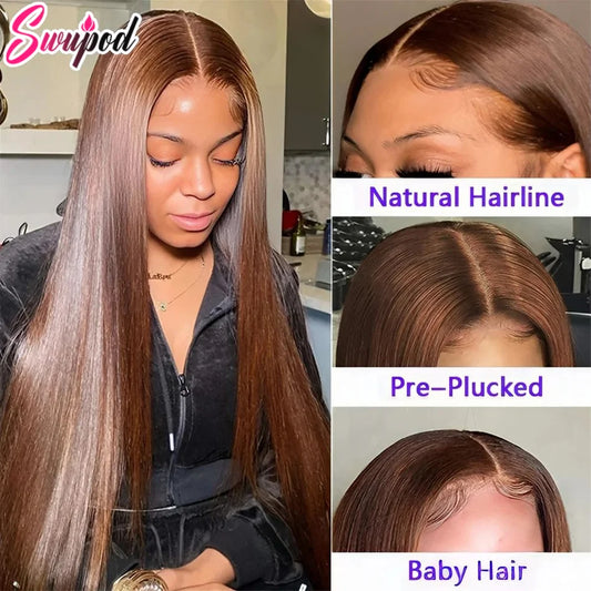 250% 360 Full Lace 13x6 HD Lace Frontal Wig 30 inch 13x4 Straight Remy Human Hair #4 Dark Chocolate Brown Glueless Pre Plucked
