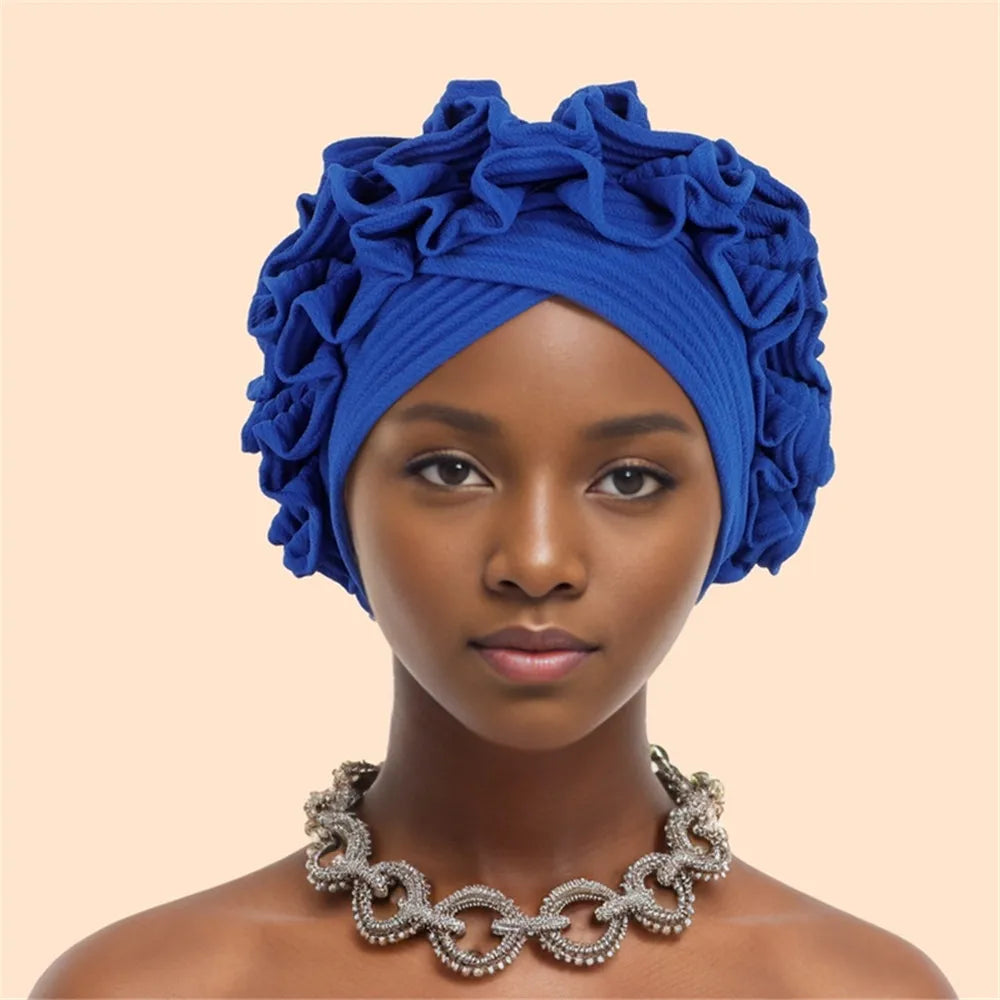 Ruffled Turban Cap Women's Head Wraps Soft Comfortable Headscarf Bonnet Lady Soild Color Headgear