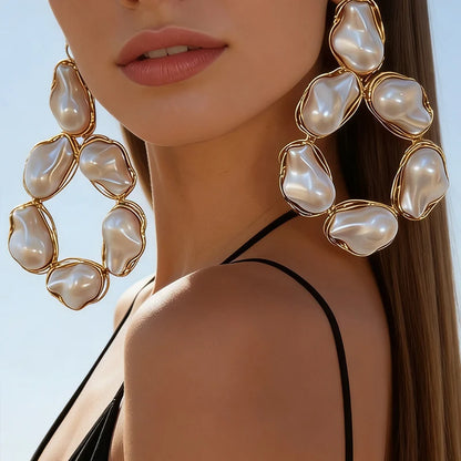 Vintage Imitation Baroque Pearl Hoop Earrings Irregular Pearl Drop Earrings For Women Bridal & Evening Wear All Season