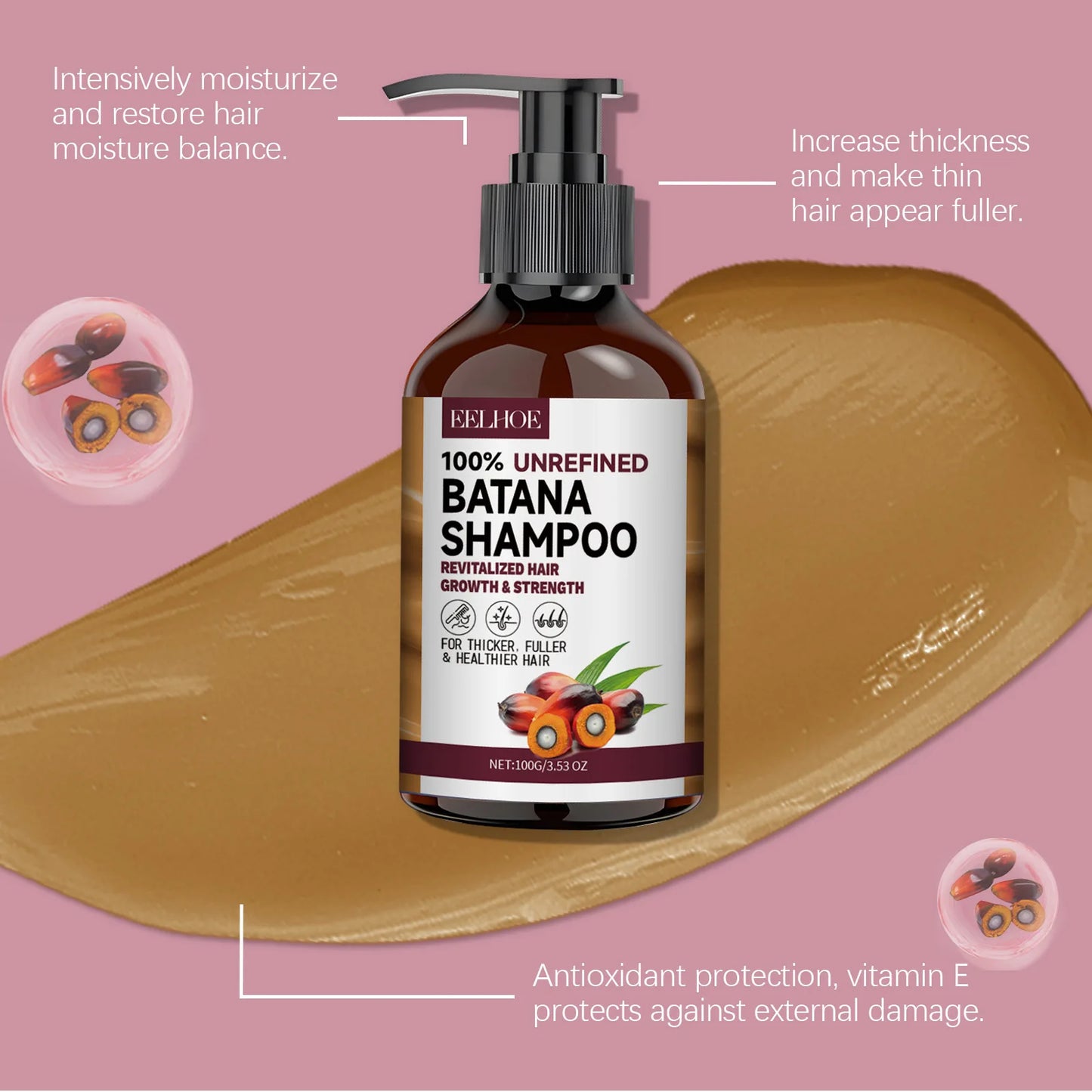 EELHOE Natural Batana Oil Deep Moisturizing Smooth Thick Hair Growth Shampoo and Conditioner for Damaged Hair Keratin Treatment