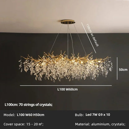 Modern Dining Room Branch Pendant Lights Lustre Crystal Led Hanging Lamp Post Luxury G9 Suspend Lamp Gold Droplight Fixtures