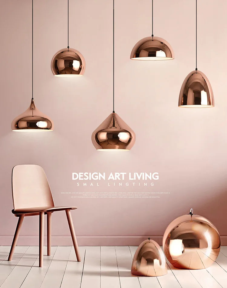Nordic Rose Gold Pendant Lights Plated Metal Hanging Lamp Fixtures Dining Room Kitchen Island Bar Cafe Indoor Decor Lighting E27