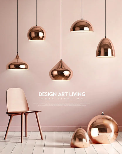 Nordic Rose Gold Pendant Lights Plated Metal Hanging Lamp Fixtures Dining Room Kitchen Island Bar Cafe Indoor Decor Lighting E27