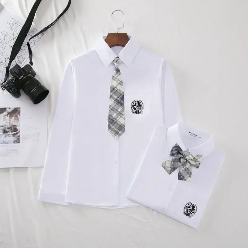 New Hot 2025 XS-3XL Women's Summer V Neck Long Sleeve Slim Casual White Shirt Tops Blouses For JK School Uniform Student Clothes