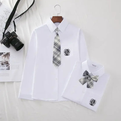 New Hot 2025 XS-3XL Women's Summer V Neck Long Sleeve Slim Casual White Shirt Tops Blouses For JK School Uniform Student Clothes