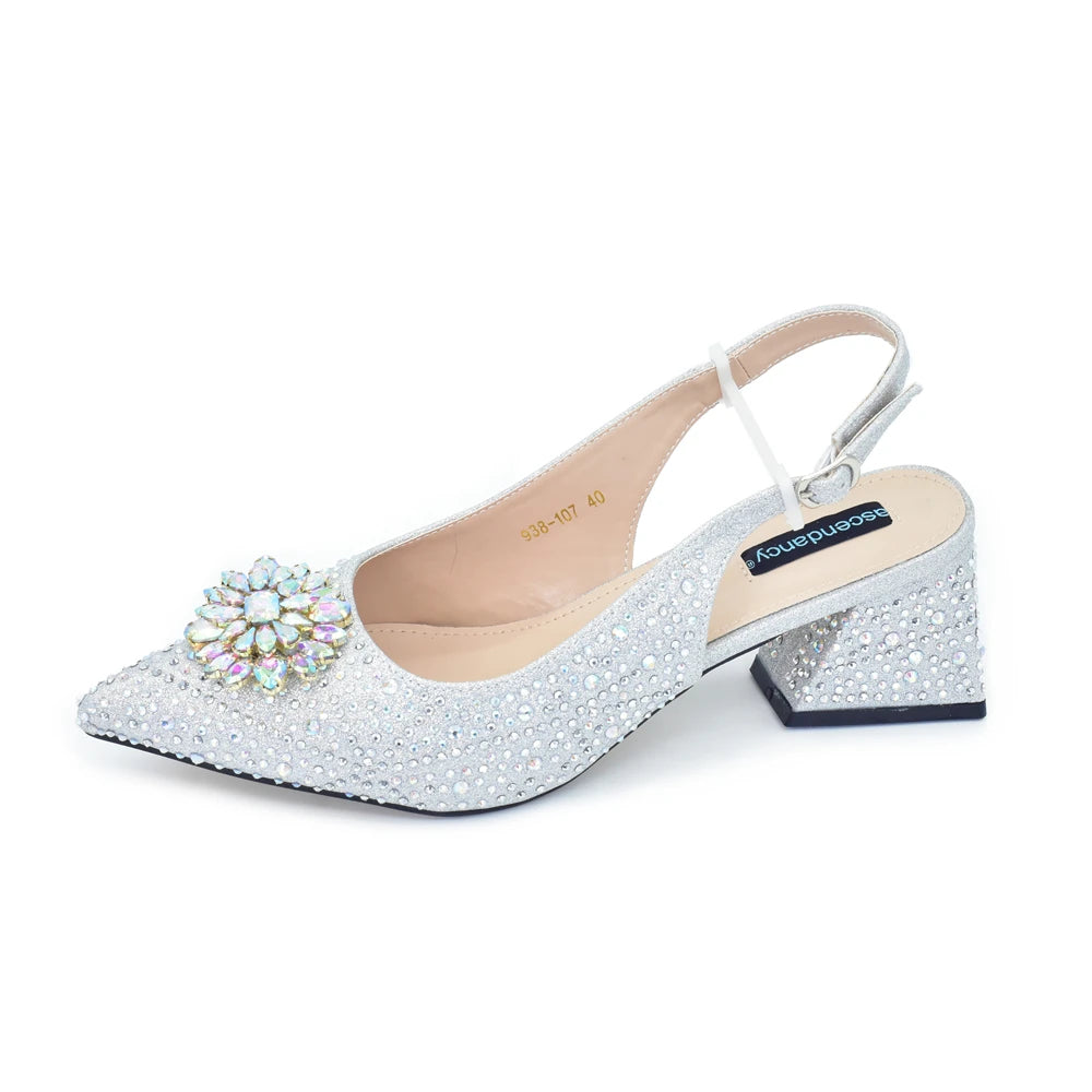 New Fashion Italian Design Rhinestone Pointed-Toe High Heel Shoes & Matching Bag Set Shoe and Bag Set for Nigeria Party Italy