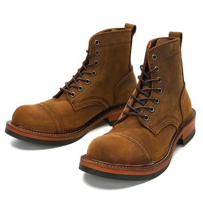 Retro Short Face Men's Winter Wear-resistant Top Layer Cowhide Short Boots Motorcycle Short Boots