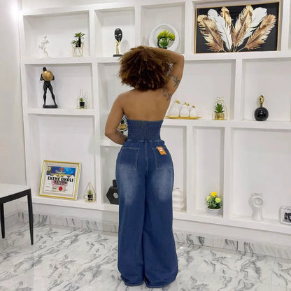 Jumpsuits Women Denim One Piece Sleeveless Overalls Wide Leg Long Pants High Waist Rompers Y2k Streetwear Jumpsuit Summer 2025