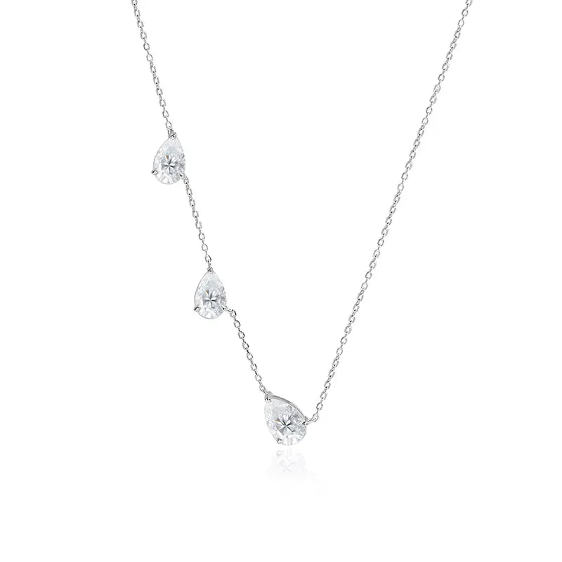 Smyoue Gradient Moissanite Necklace for Women 3 Gems Pear Cut Certified Luxury Pendant Lab Diamond Jewelry Sterling Silver 925