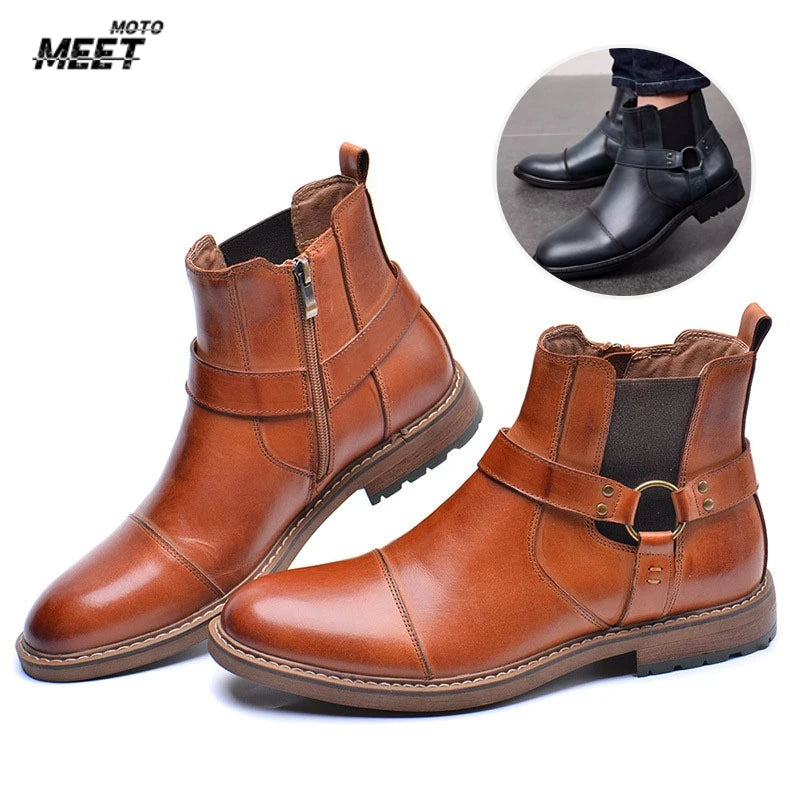 Motorcycle Shoes Retro Leather Boots for Motorcycles Durable Men Boots Short Shoes Motorcycle Safety Equipment Work Shoes Zip