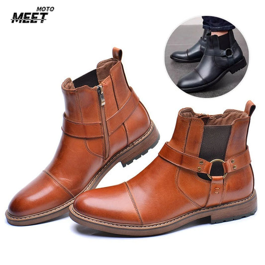 Motorcycle Shoes Retro Leather Boots for Motorcycles Durable Men Boots Short Shoes Motorcycle Safety Equipment Work Shoes Zip
