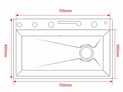 Stainless Steel Kitchen Sink with Faucet Digital Display Large Single Bowl Waterfall Rain 5 Functions System Dish Basin Sink
