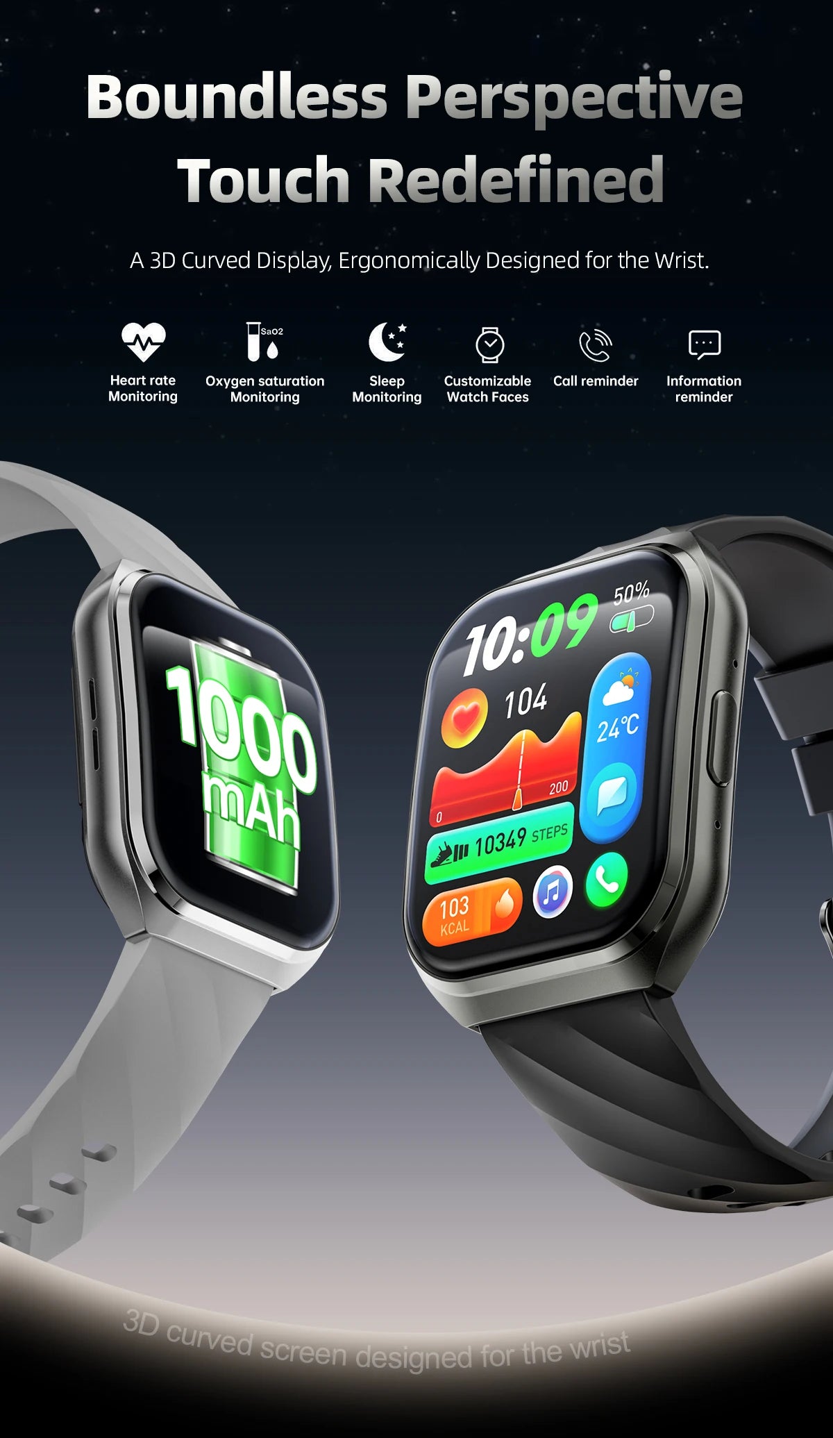 New Smart Watch Man 1000mAh Long Standby Outdoor Smartwatch Men IP68 Waterproof Heart Rate Sport BT Call Big Battery Smart Watch