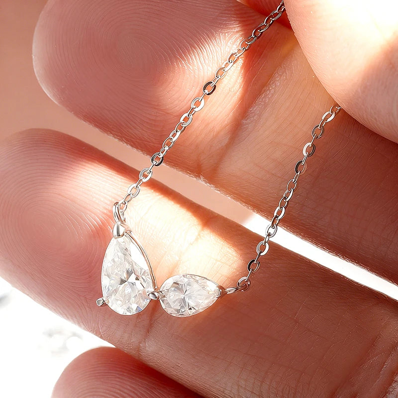 Smyoue Pear Cut All Moissanite Necklace for Women 2 Gems Lab Diamond Female Pendant 100% 925 Sterling Silver Jewelry Wholesale