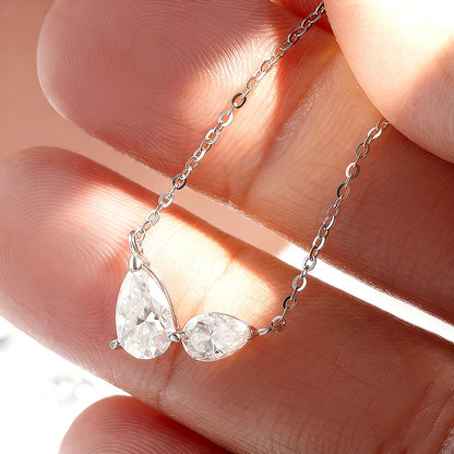 Smyoue Pear Cut All Moissanite Necklace for Women 2 Gems Lab Diamond Female Pendant 100% 925 Sterling Silver Jewelry Wholesale