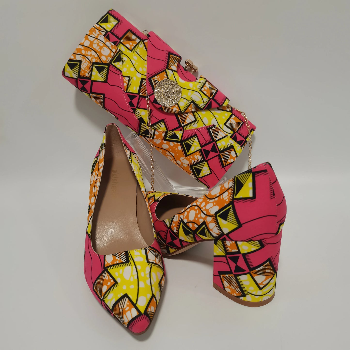 New Pretty Shoes And Purse African Kente Wax Prints Fashion Ankara Bag Match Wax Fabric Women High Heels Shoes 37-42  For Party