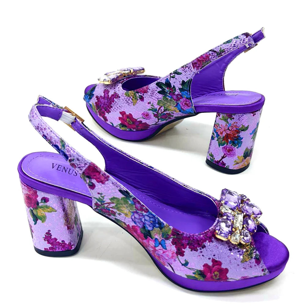 Venus Chan Italian Design Shoes and Bags Matching Set 2024 Women High Heel Party Purple Color Nigeria Wedding Bigger Size Shoes
