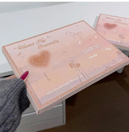 Makeup Gift Box Butterfly Bow Heart Limited Lipstick Powder Blush Eyeshadow Makeup Gift Box Set and Necklace Gifts for Women