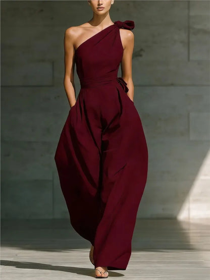 Fashion Sleeveless Jumpsuits For Woman 2026 Summer Casual One Shoulder One Piece Clothes Rompers High Quality Elegant