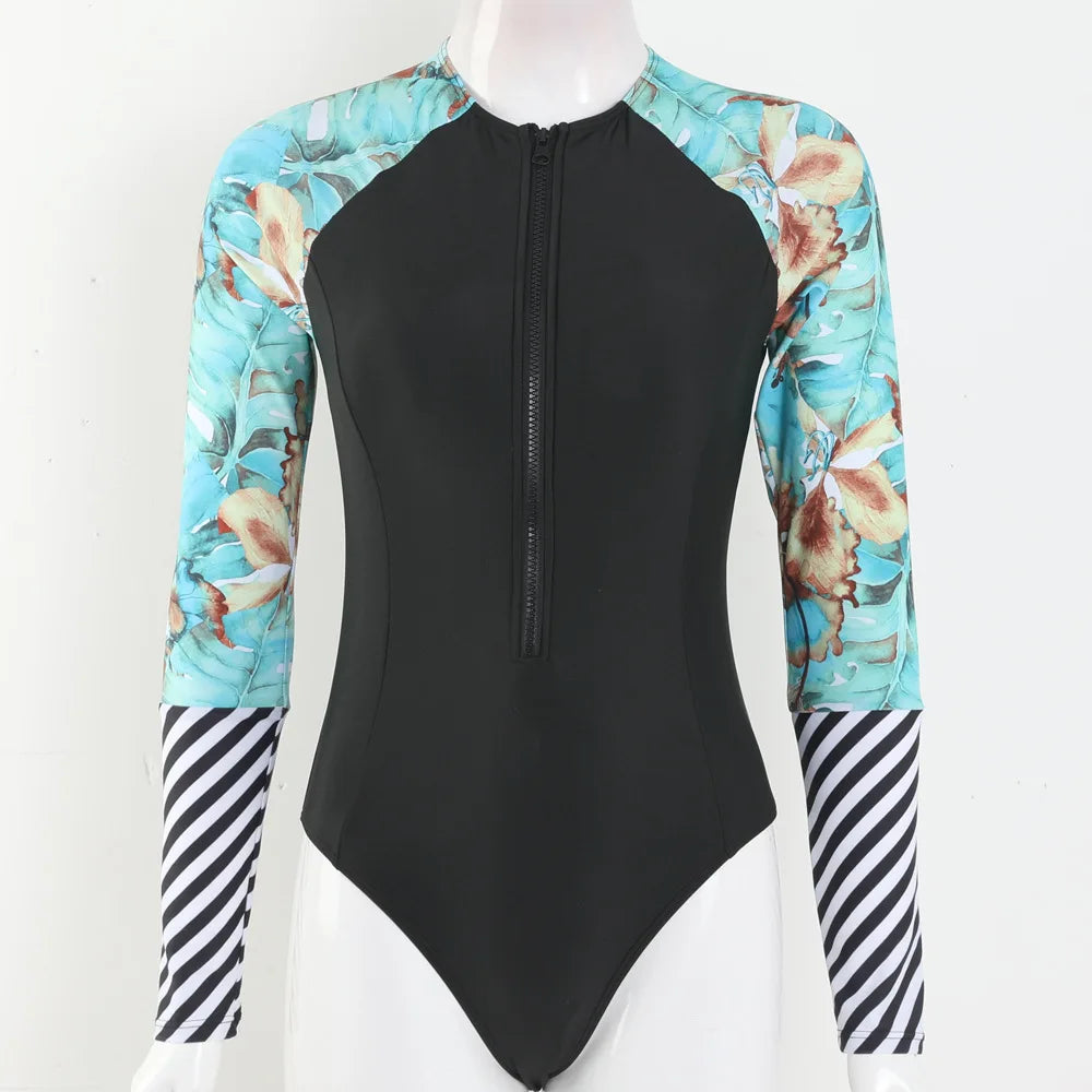 2026 Surfing Sport Swimsuit Long Sleeves Women One Piece Swimsuit  Swimwear Solid Monokini Bathing Suit Tropical Bodysuit Female