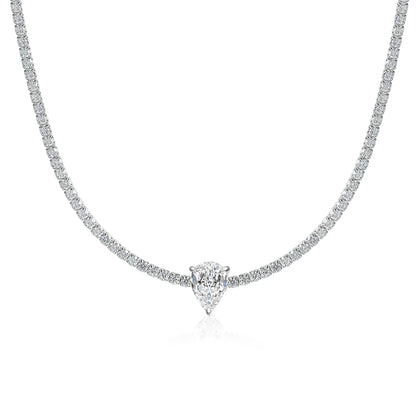 2mm Round Moissanite Riviera Tennis Necklace&Pear Cut Diamond Pendant Adjustable Choker for Women 925 Sterling Silver Jewelry