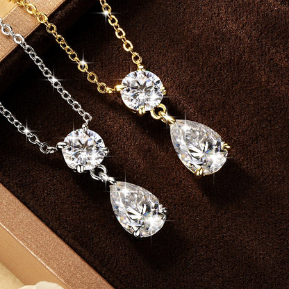 Celestinova 2.5ct GRA Pear Teardrop Moissanite Pendant Necklace Two-Stone Zircon 14K Gold Plated Jewelry for Women