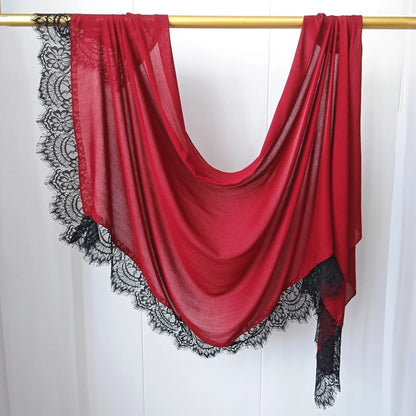 2026 New Rayon Cotton Modal Hijab Scarf Lace Splicing Turban Breathable Women Shawl Cotton Plain Scarf Headscarf Women Hijabs
