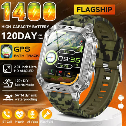 2026 New Outdoor GPS Smart Watch 1400mAh High Capacity Battery 2.01" Sapphire Screen 10ATM Waterproof Dual-color Lamp Smartwatch