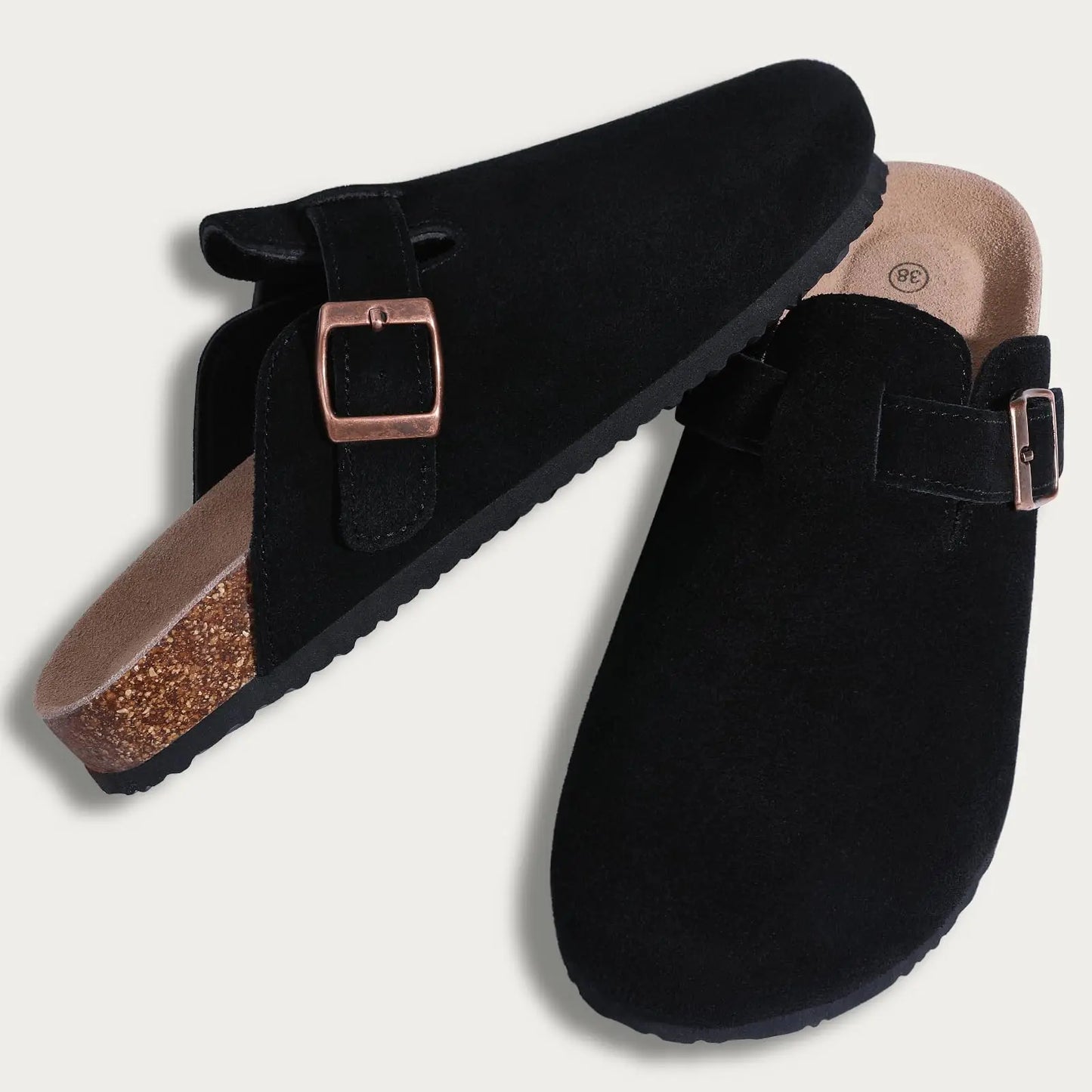 Evshine Men's Cow Suede Clogs with Arch Support Leather Mules Comfort Fashion Potato Shoe Women Cork Footbed Genuine Suede Clogs