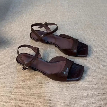 2026 Summer Women's Low Heel Sandals - Fashion Leather Material Suitable for Office Wear and Casual Outdoor Shoes Sizes 35 - 42