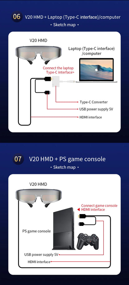 ENMESI V20 3D AR Smart Glasses 4K 200 Inch Max Screen VR All-in-One With Dual FHD Micro-OLED&0-500 Myopic Ddjustment for Phones