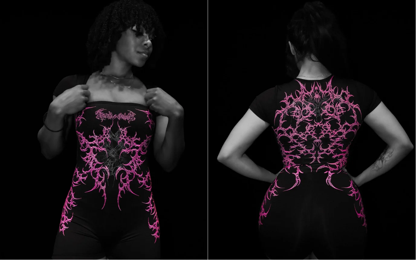 Gothic Square Neck Fitness Women's Quick-Drying Bodysuit with Elastic Short Sleeve and Built-in Chest Pads