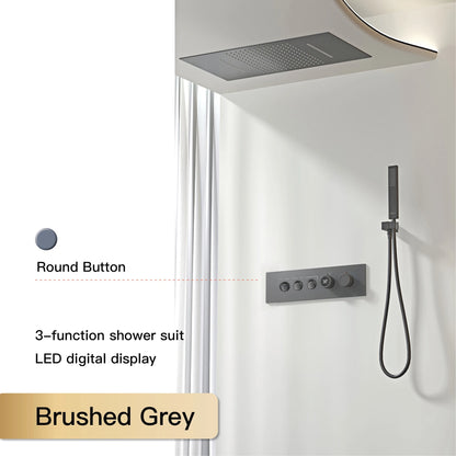 Luxury Black Brass Shower System Wall-Mounted LED Digital Display Design Cold & Hot Dual-Control 4-Function Ceiling Shower Tap