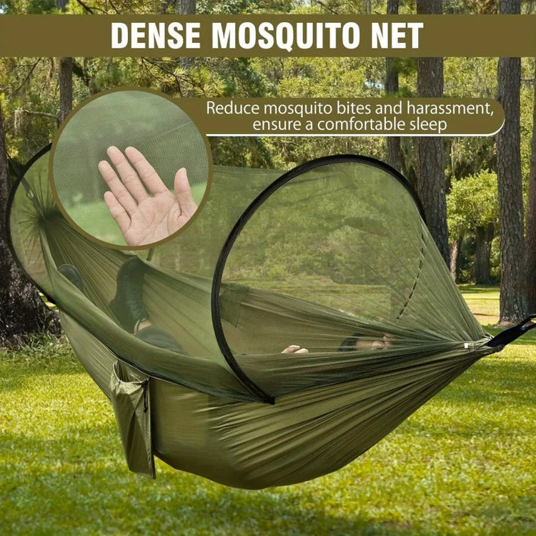 2-In-1 Camping Hammock With Mosquito Net 1.6lbs Ultralight Parachute Nylon Hanging Bed For Outdoor Survival Travel Backyard