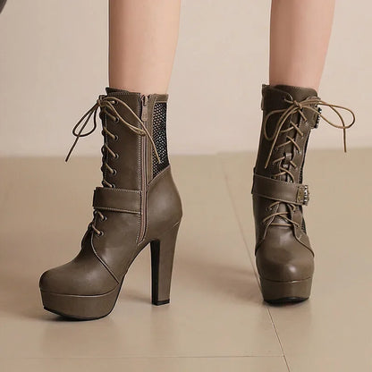 2025 New Lace-up Mesh Summer Boots Women Sexy High Heels Platform Sandals Large Size Women's Custom Boots Female Shoes