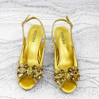 Elegant Orange Color 2025 Rhinestone High-Heels Shoes & Handbag Set – Luxury Wedding & Party Accessories