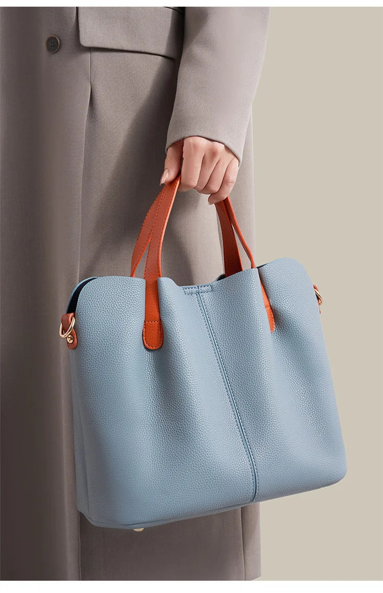 Women's Bag Leather Luxury Designer Shoulder Bag Soft Handbags Large Capacity Crossbody Bags Blue Black Khaki