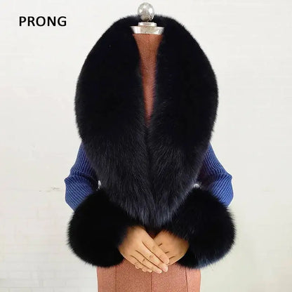Winter Real Fox Fur Collar Cuffs Set Neck Warmer Fur Scarves Shawls Natural Fox Fur Collar Scarf Women Men Coat Warm Accessories