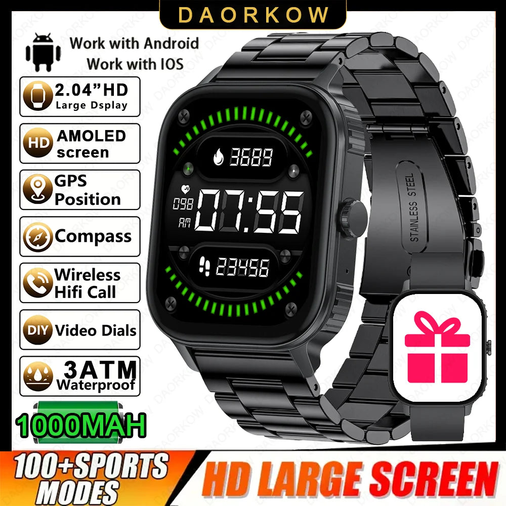 2026 1000mAh Large Battery 2026 New 2.04" HD Display Health Monitor Smart Watch Bluetooth Call IP68 Waterproof Sports Smartwatch