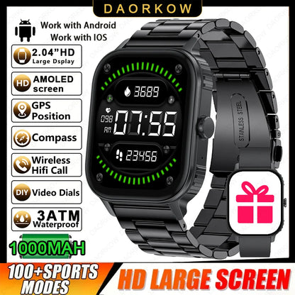 2026 1000mAh Large Battery 2026 New 2.04" HD Display Health Monitor Smart Watch Bluetooth Call IP68 Waterproof Sports Smartwatch