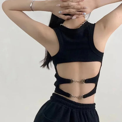 New Women Sports Tank Tops With Bra Pad Casual Crop Tops Backless Knitt Running Camisole For Women Streetwear Tops