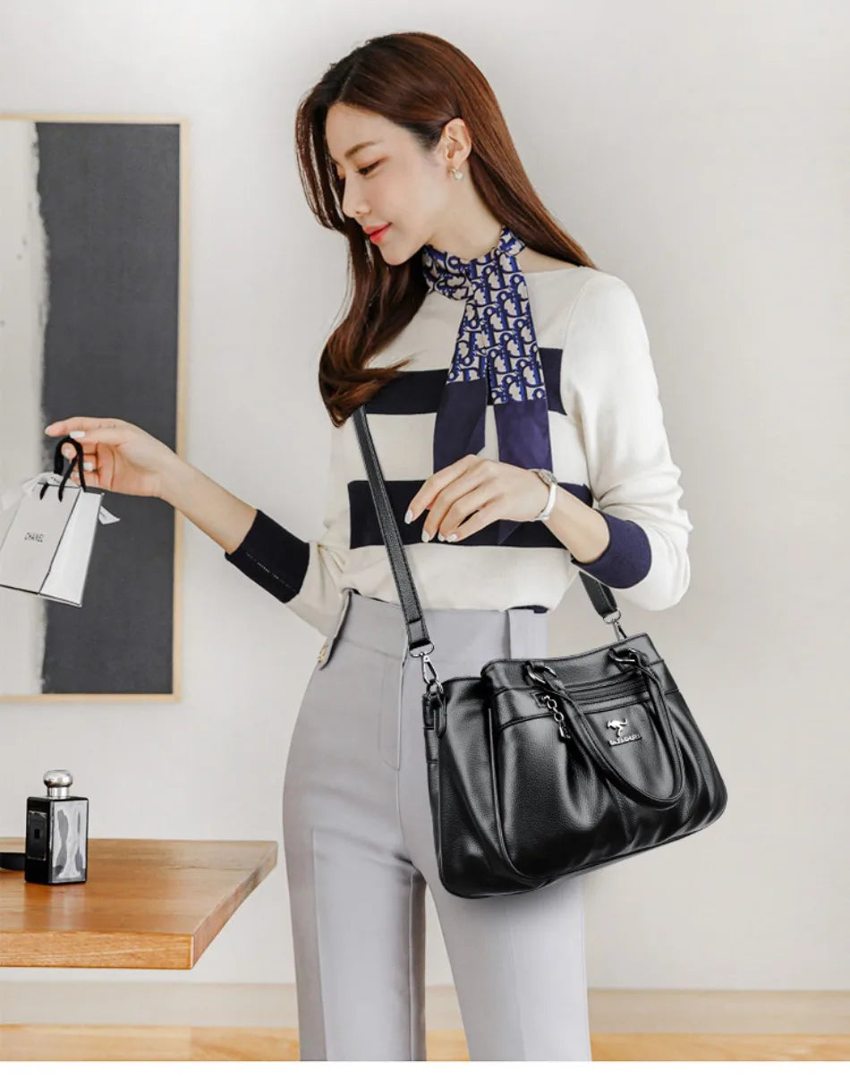 Three Layers Luxury Casual Tote Women Bag High Quality Leather Ladies Hand Bags for Women Big Shoulder Crossbody Bags Sac A Main